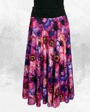 Dámská dlouhá kolová úpletová sukně,fialové pavučinkové květy, vel S,M